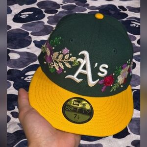 Oakland A's Green & Yellow Floral Embroidered Handmade 1of1